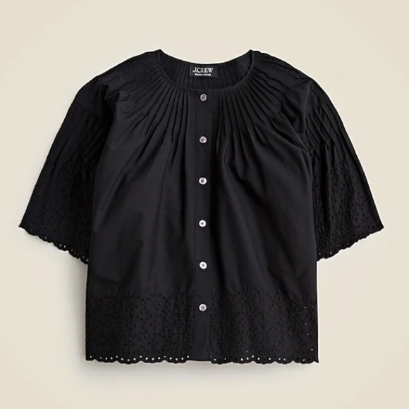 J. Crew Jolie Eyelet Cotton Poplin Top Black - Picture 1 of 5